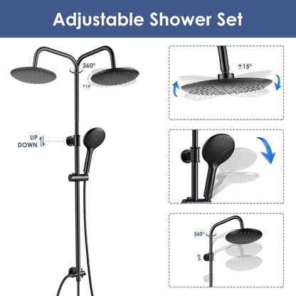 Regendusche Set Matt Schwarz, Höhenverstellbar 79-128cm