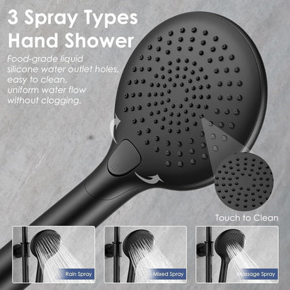 Regendusche Set Matt Schwarz, Höhenverstellbar 79-128cm