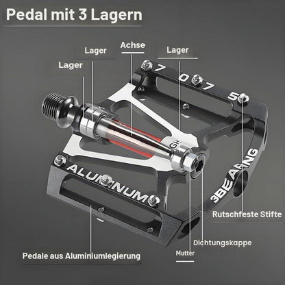 Mountainbike Pedale mit 3 Kugellagern, 9/16 Zoll, Silber
