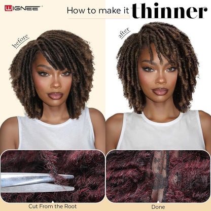 Kurze Afro Twist Dreadlock Perücke Schwarz 33cm Synthetisch