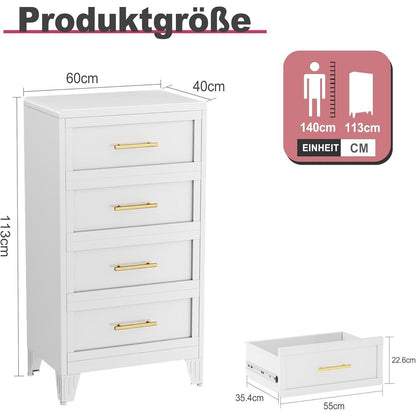 4 Schubladen Metall Datei Schrank Weiß – Kommode für Schlafzimmer & Flur