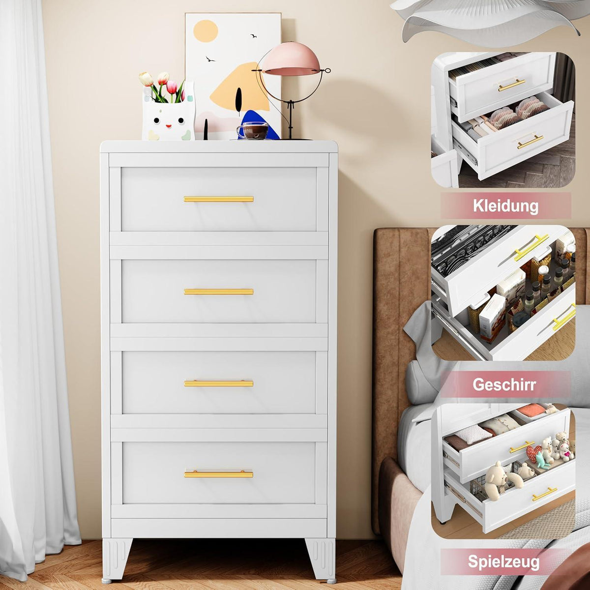 4 Schubladen Metall Datei Schrank Weiß – Kommode für Schlafzimmer & Flur
