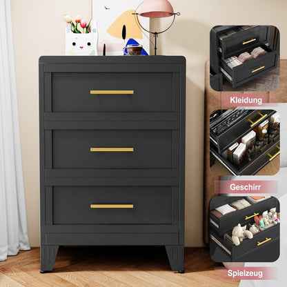 Metall Kommode mit 3 Schubladen – 90cm Schwarz