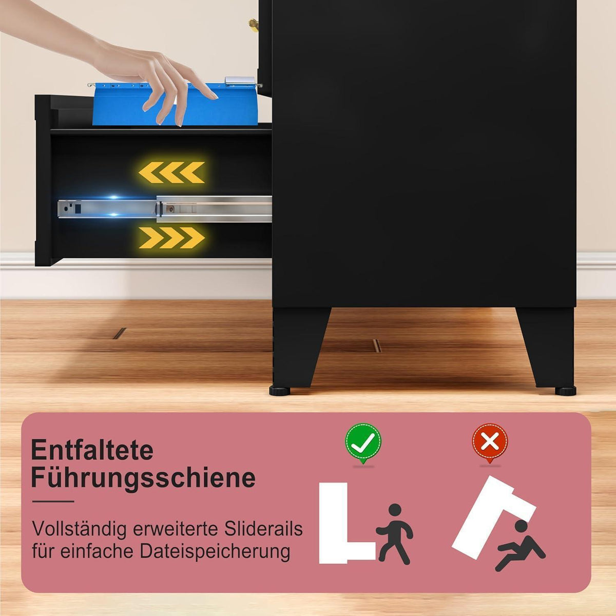 Metall Kommode mit 3 Schubladen – 90cm Schwarz
