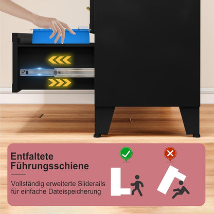 Metall Kommode mit 3 Schubladen – 90cm Schwarz