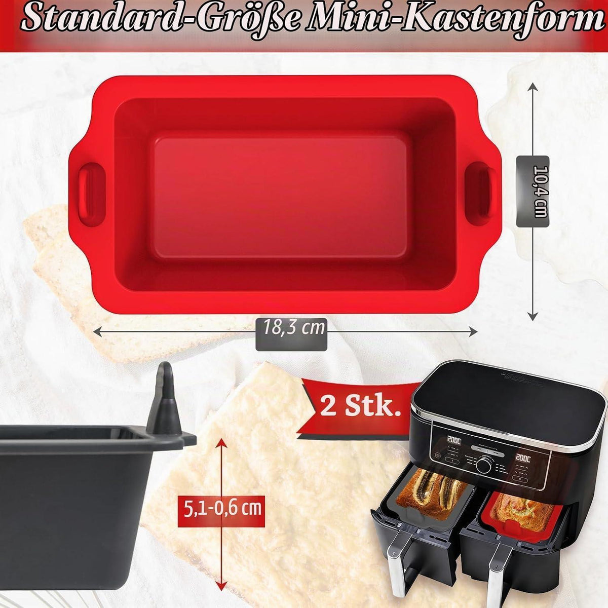 Silikon Brotbackform für Heißluftfritteuse – 2er Set