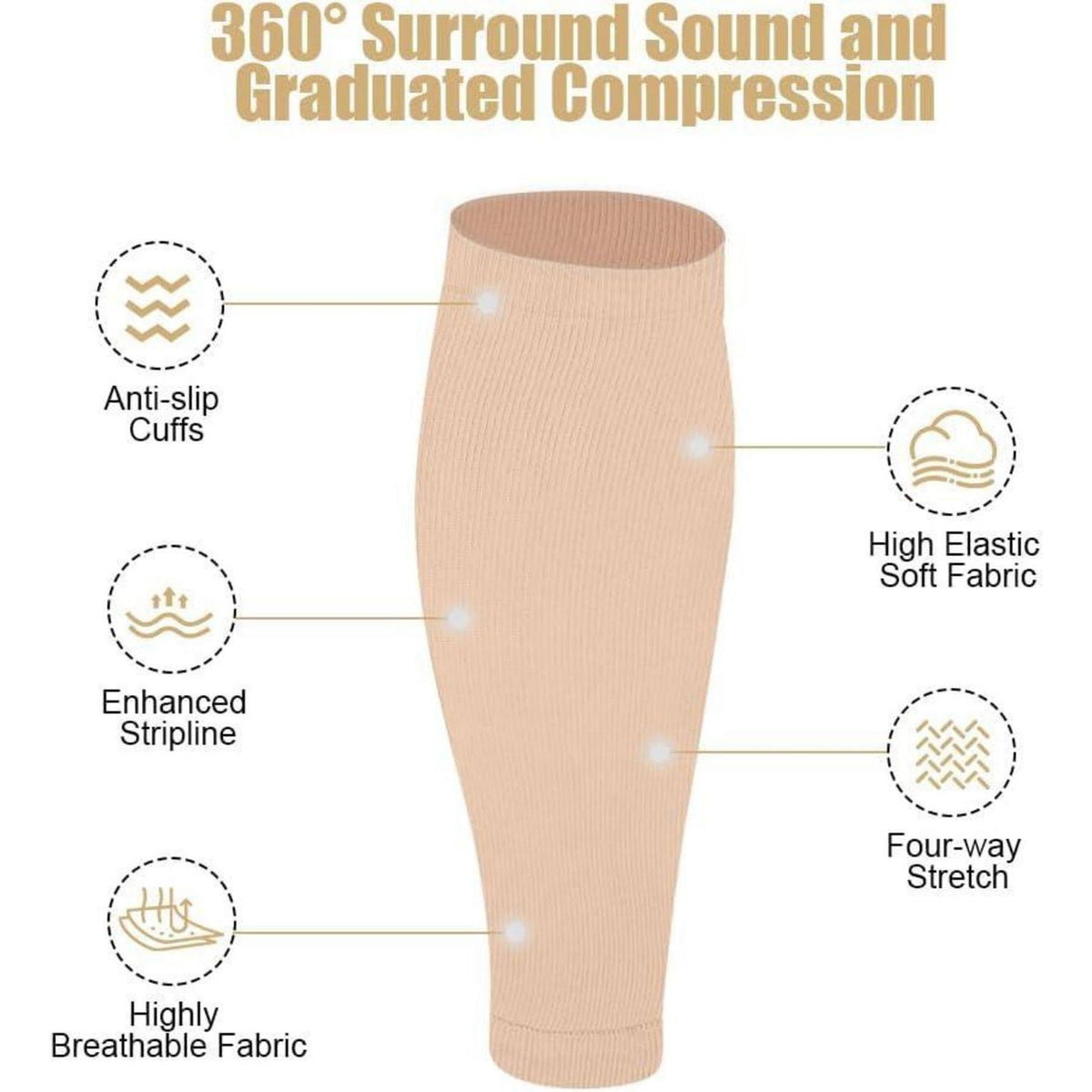 Kompression Wadenbandage für Sport & Alltag, Beige