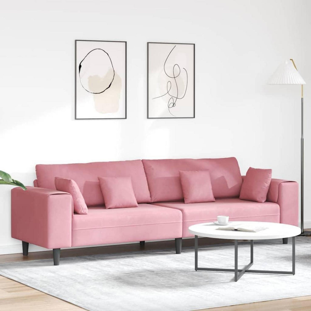Rosa Samt U-Form Wohnlandschaft Couch mit Eckigen Armlehnen