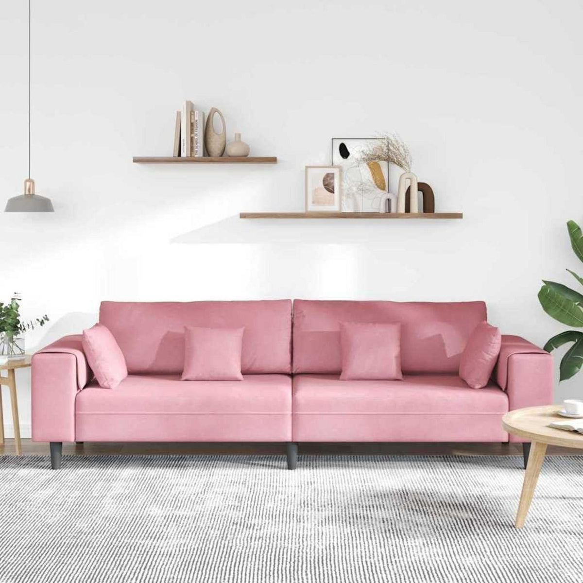 Rosa Samt U-Form Wohnlandschaft Couch mit Eckigen Armlehnen