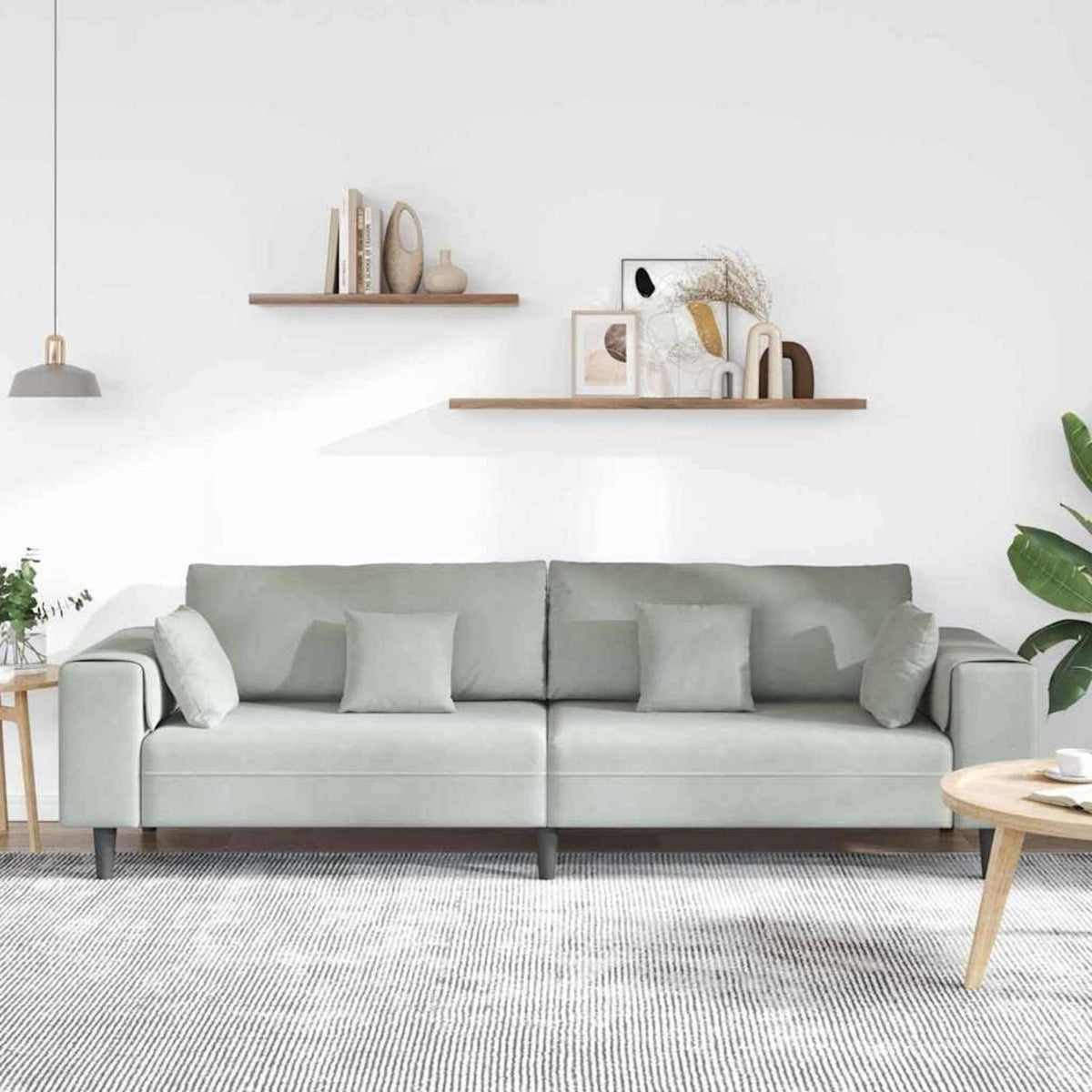 Polstersofa U-Form Sofa mit Kissen, Hellgrau, Samt