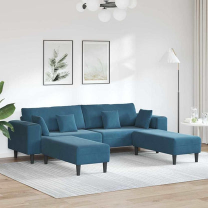 Samt Wohnlandschaft mit Schlaffunktion & Ottomane, Blau