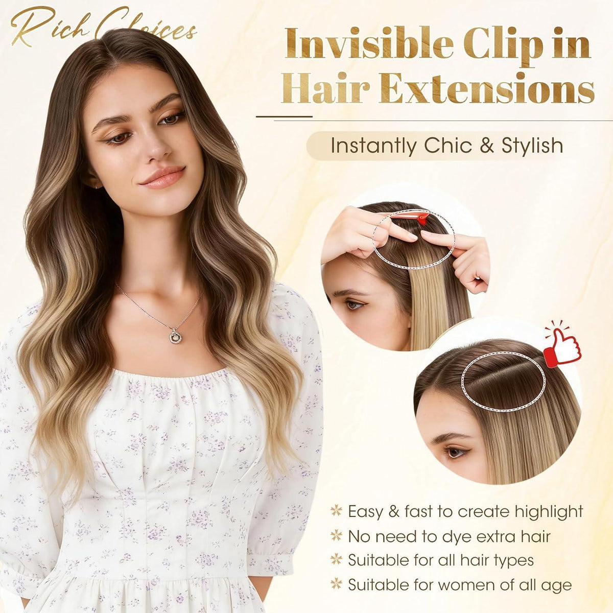Blond Clip-in Echthaar Extensions 40cm #18/613 Balyage
