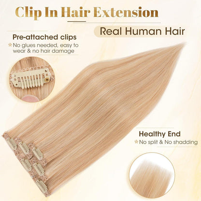 Blond Clip-in Echthaar Extensions 40cm #18/613 Balyage