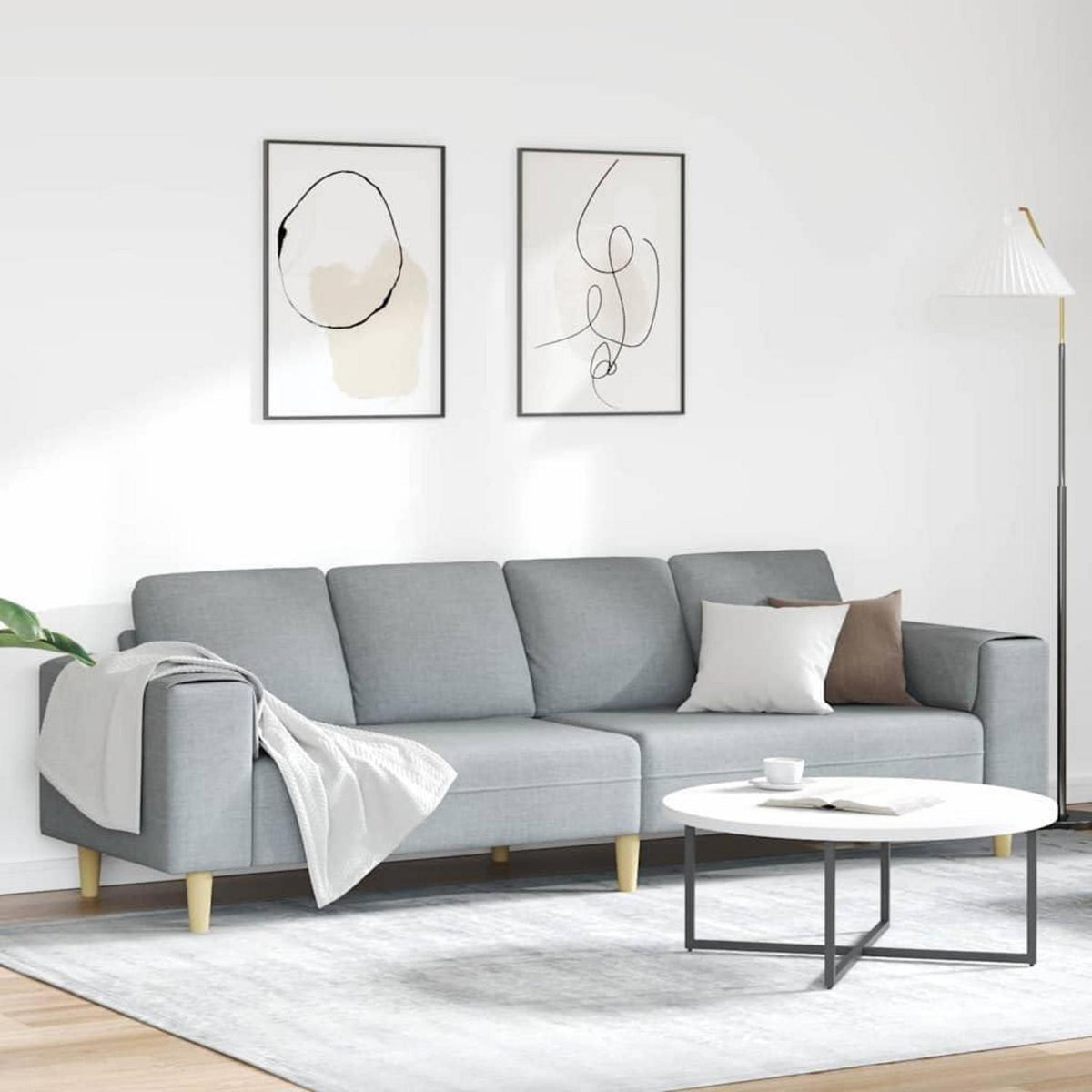 Modernes Cord Polstersofa – Hellgrau, 250x188x76 cm