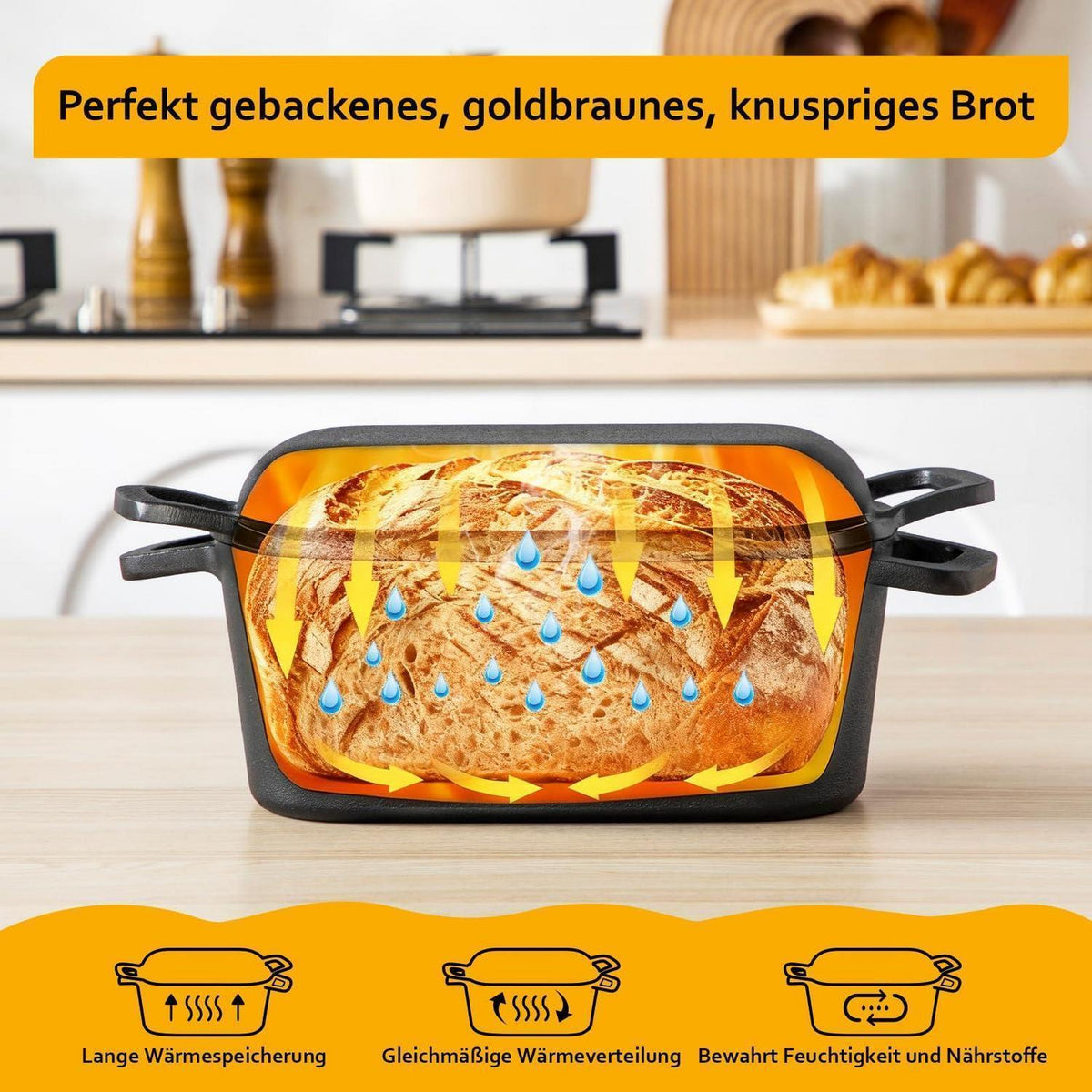 Gusseisen Schmortopf mit Deckel – 28cm, 3,4L, Rot