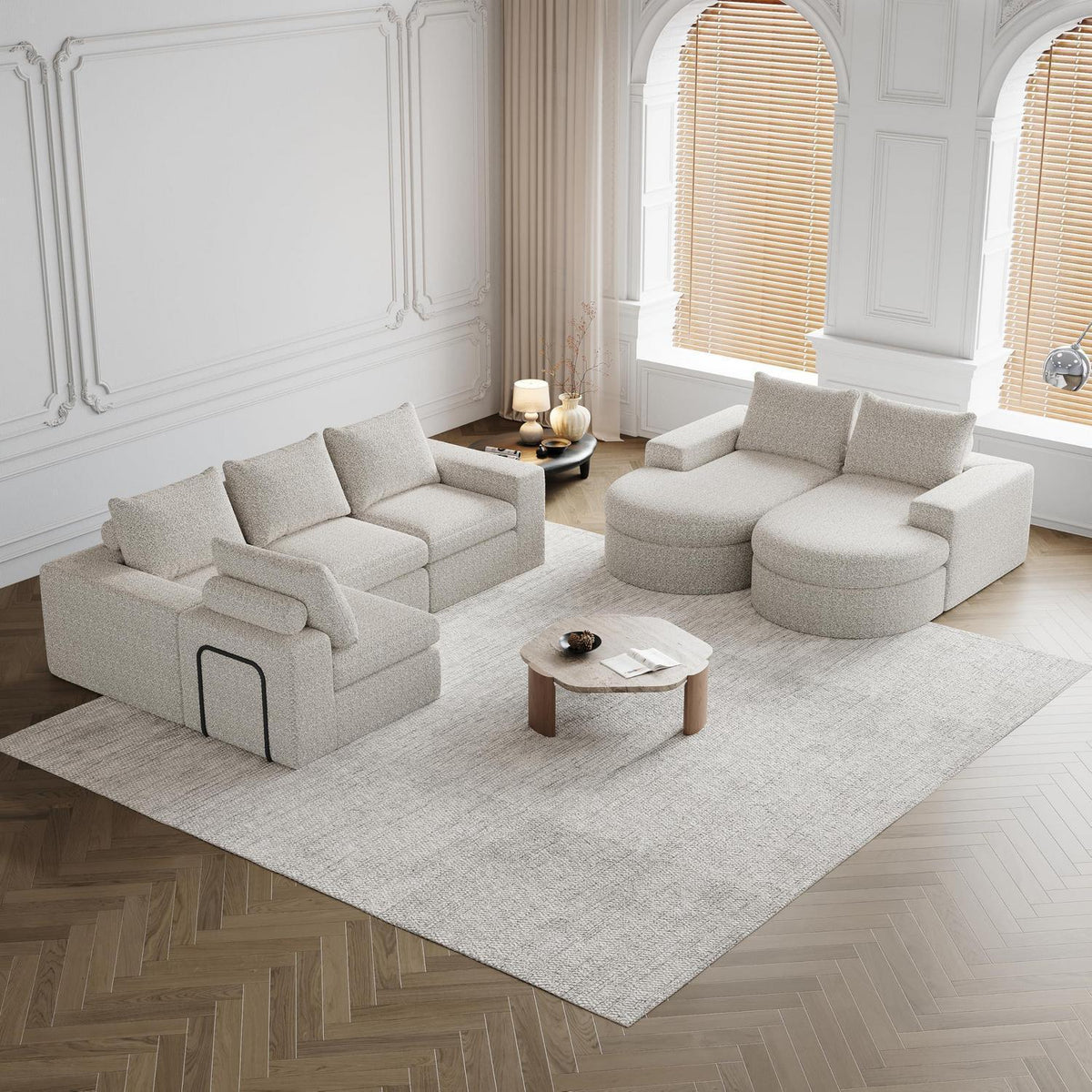 Modulares Ecksofa mit Chaiselongue – Beige Chenille Sofa