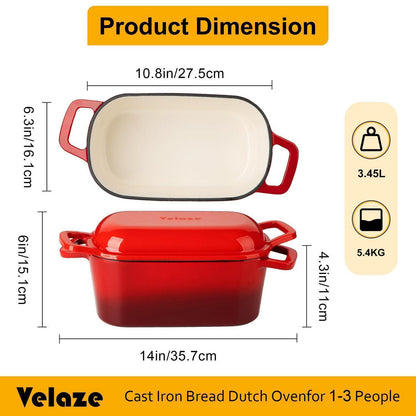 Gusseisen Bräter 28cm mit Deckel – 3,4L Schmortopf für Herd & Ofen