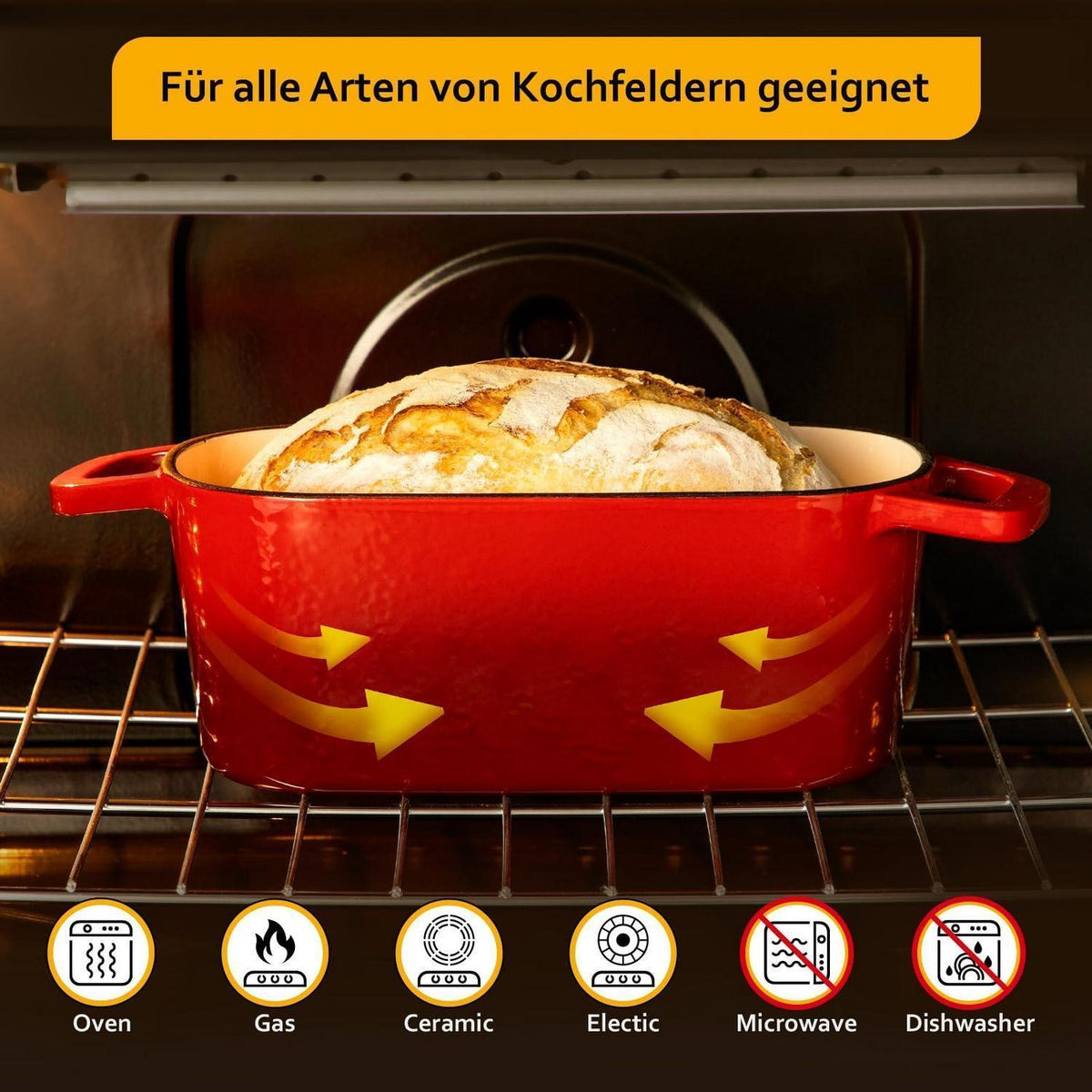 Gusseisen Bräter 28cm mit Deckel – 3,4L Schmortopf für Herd & Ofen