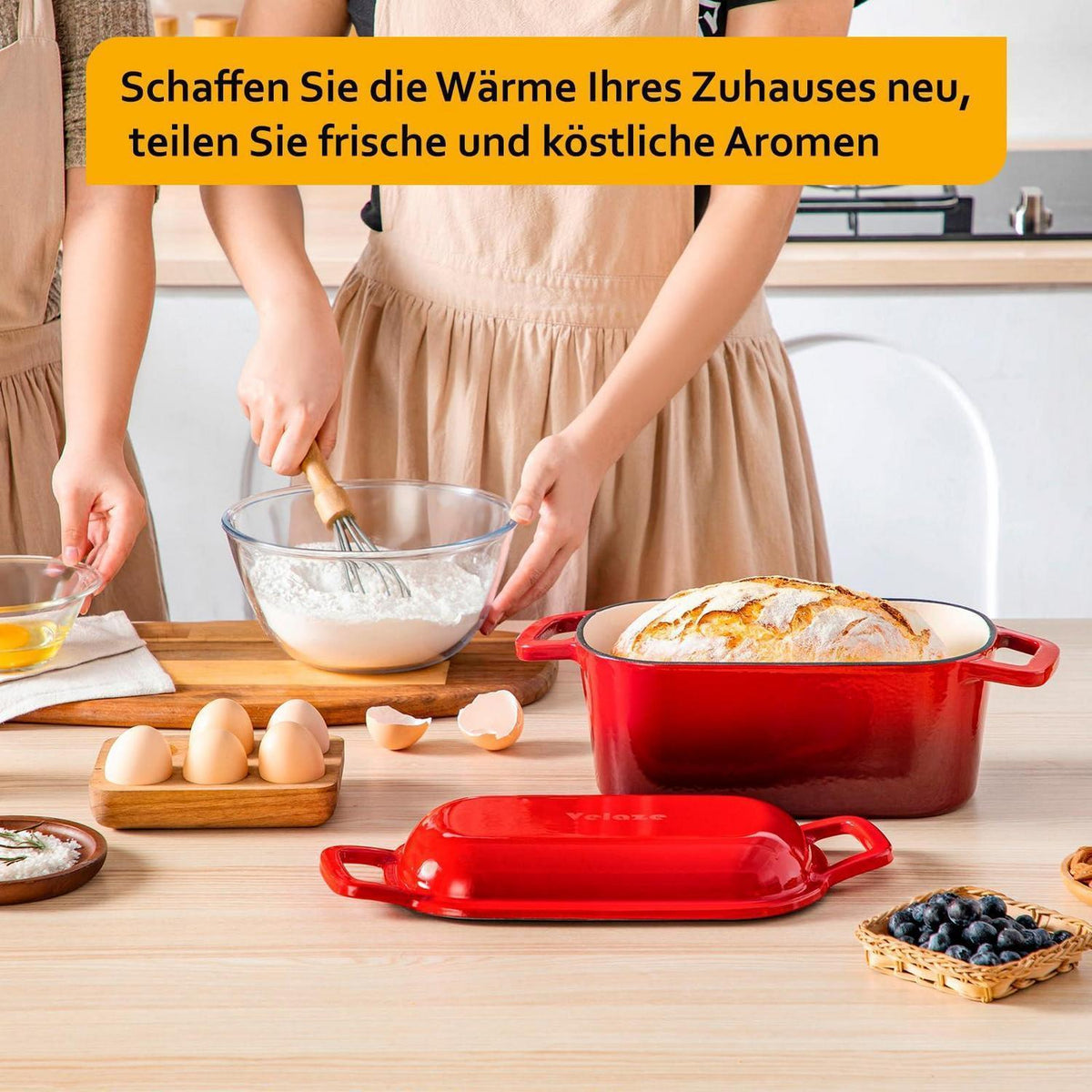 Gusseisen Bräter 28cm mit Deckel – 3,4L Schmortopf für Herd & Ofen