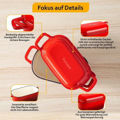 Gusseisen Bräter 28cm mit Deckel – 3,4L Schmortopf für Herd & Ofen