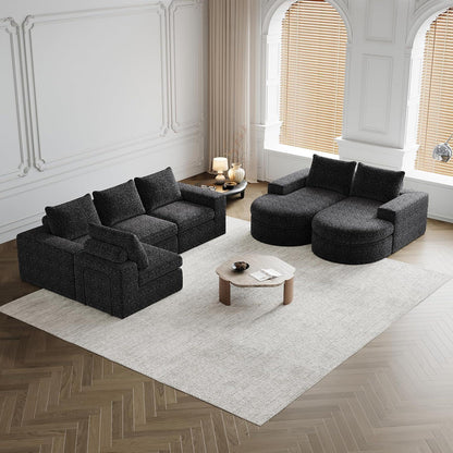 Modulares Ecksofa mit Chaiselongue & Chenille-Bezügen Schwarz