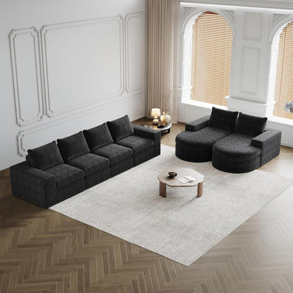 Modulares Ecksofa mit Chaiselongue & Chenille-Bezügen Schwarz