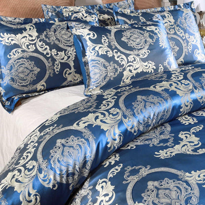 Satin Bettwäsche Set 135x200 Blau 4tlg. Retro Luxus