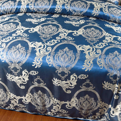 Satin Bettwäsche Set 135x200 Blau 4tlg. Retro Luxus