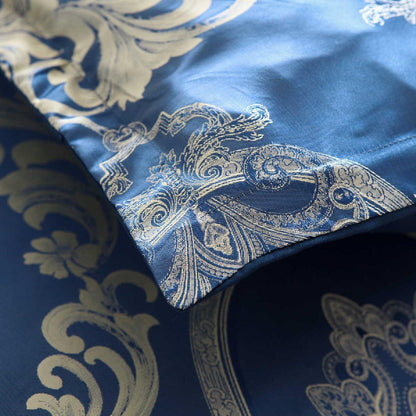 Satin Bettwäsche Set 200x200 Blau – 3tlg. Retro Luxus