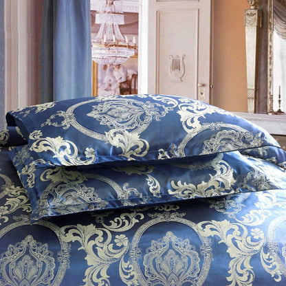 Satin Bettwäsche Set 200x200 Blau – 3tlg. Retro Luxus