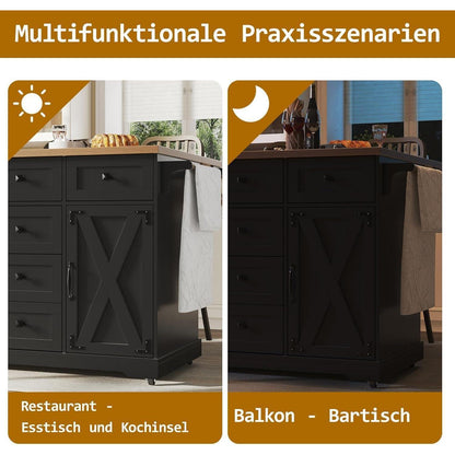 Klappbarer Servierwagen mit Stauraum & Holzoptik – Schwarz