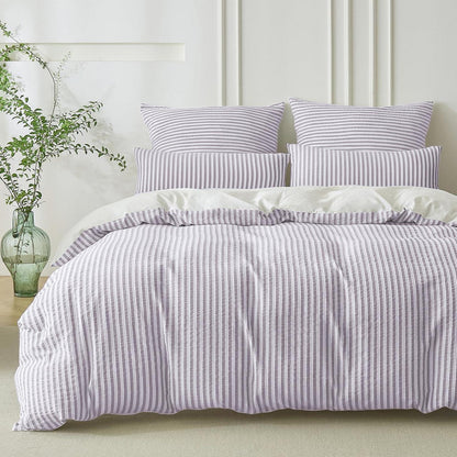 Bettwäsche-Set 135x200 Baumwolle Gestreift Violett & Weiß 4tlg.
