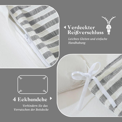 Bettwäsche-Set 135x200 Baumwolle Gestreift Hellgrau & Weiß 4tlg.