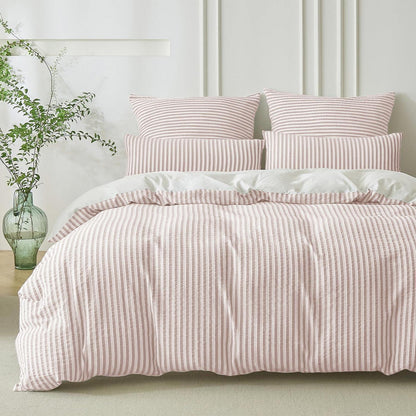 Bettwäsche-Set 135x200 Baumwolle Gestreift Rosa & Weiß 4tlg.