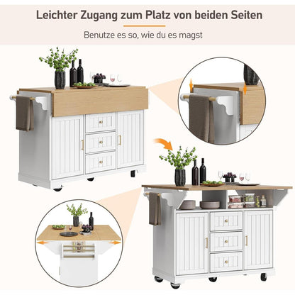 Ausziehbarer Küchenwagen mit Rollen | Weiß & Holzoptik