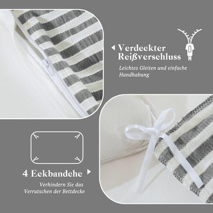 Bettwäsche-Set 135x200 Baumwolle Gestreift Dunkelgrau & Weiß 4tlg.