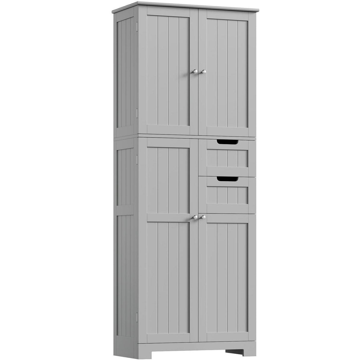 Hochschrank Badezimmerschrank mit 4 Türen & 2 Schubladen, Grau