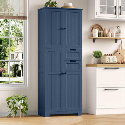 Hochschrank Dunkelblau mit 4 Türen & 2 Schubladen