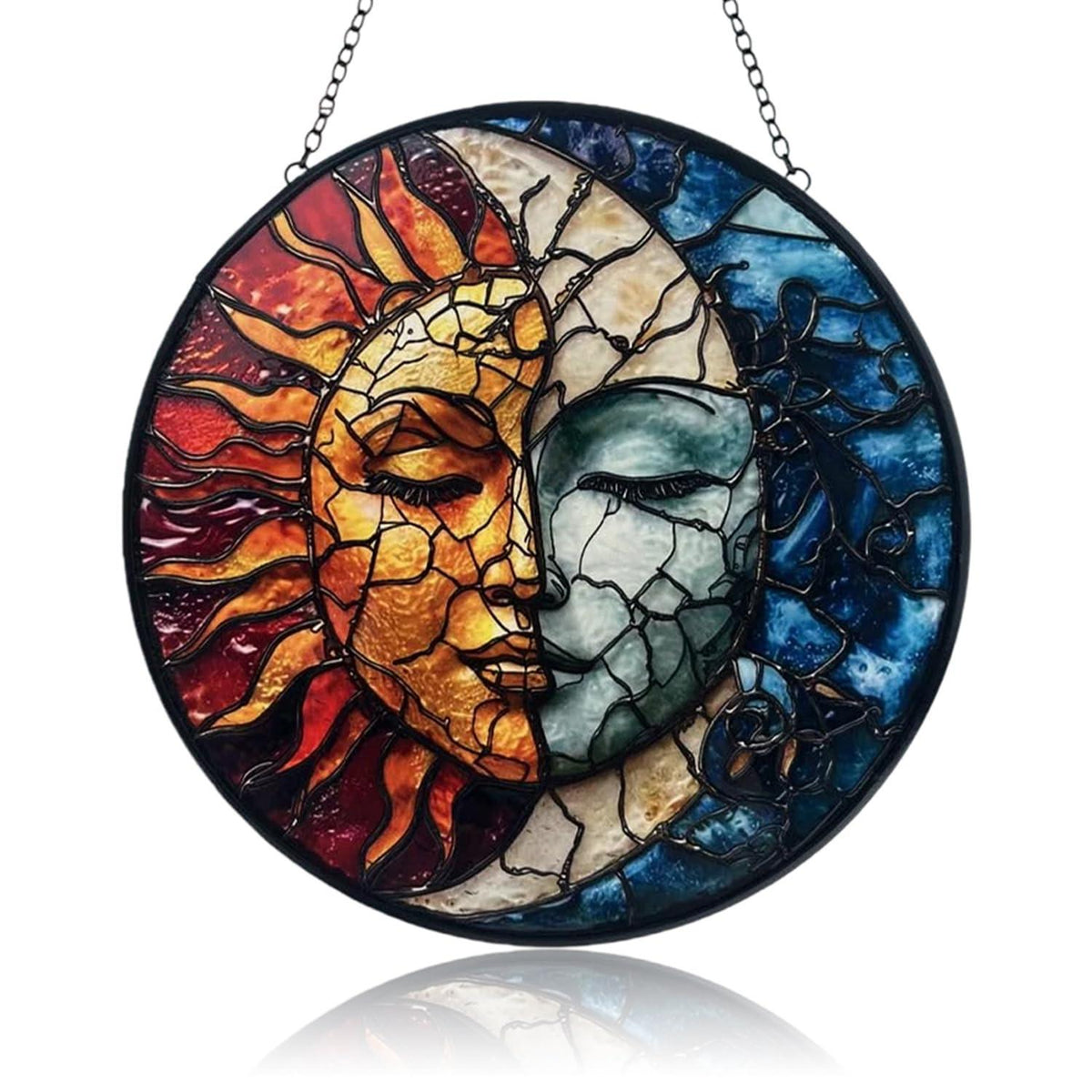 Sonnenfänger Fenster Hängend Sonne-Mond Design | Buntes Acryl Fensterschmuck