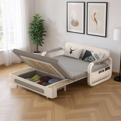 Ausziehbares Schlafsofa mit Stauraum – Dunkelgrau/Weiß (150cm)