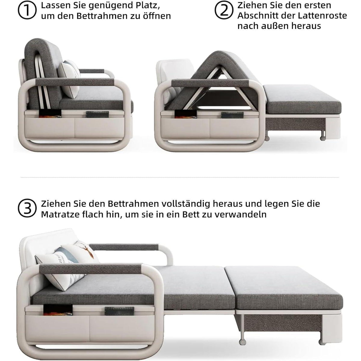 Ausziehbares Schlafsofa mit Stauraum – Dunkelgrau/Weiß (150cm)