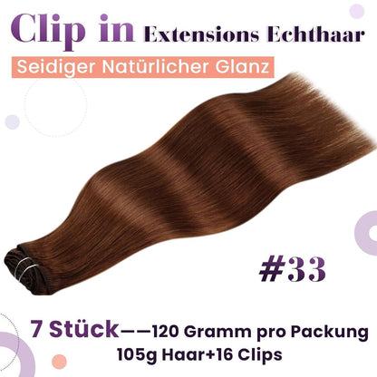 Auburn Braun Echthaar Clip-in Haarverlängerung 40cm