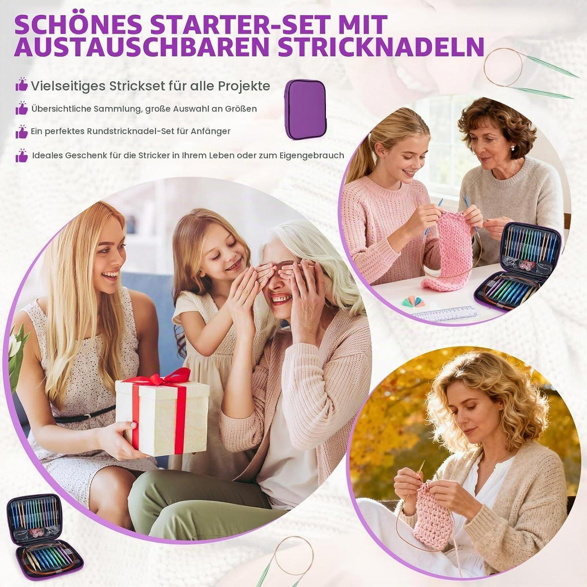 Austauschbares Rundstricknadel Set mit Zubehör – 13 Paar Nadeln