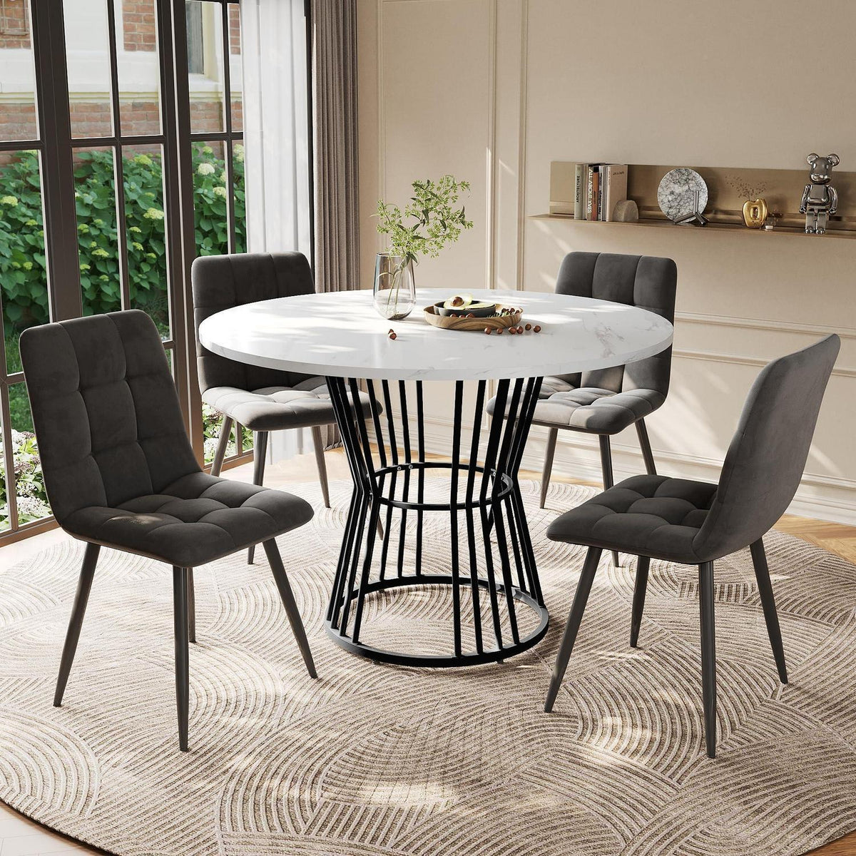 5-teiliges Esstisch Set Grau & Schwarz – Modernes Esszimmer