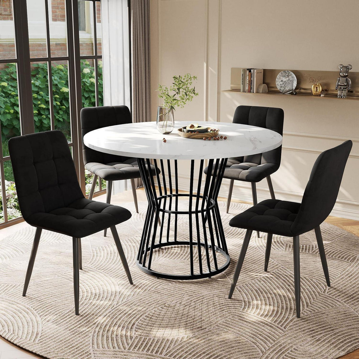5-teiliges Esstisch Set Schwarz – Modernes Esszimmer für Küche & Wohnzimmer