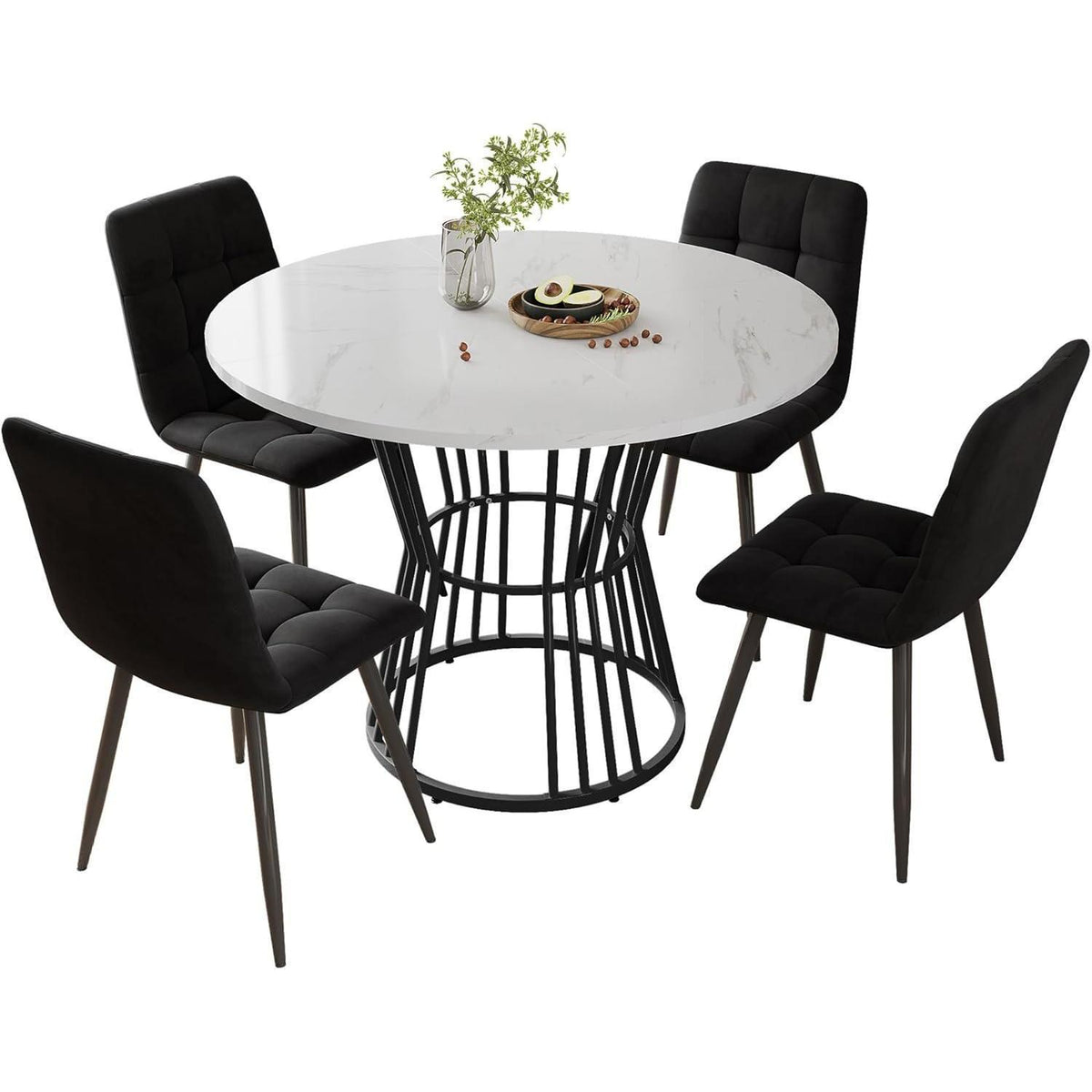 5-teiliges Esstisch Set Schwarz – Modernes Esszimmer für Küche & Wohnzimmer