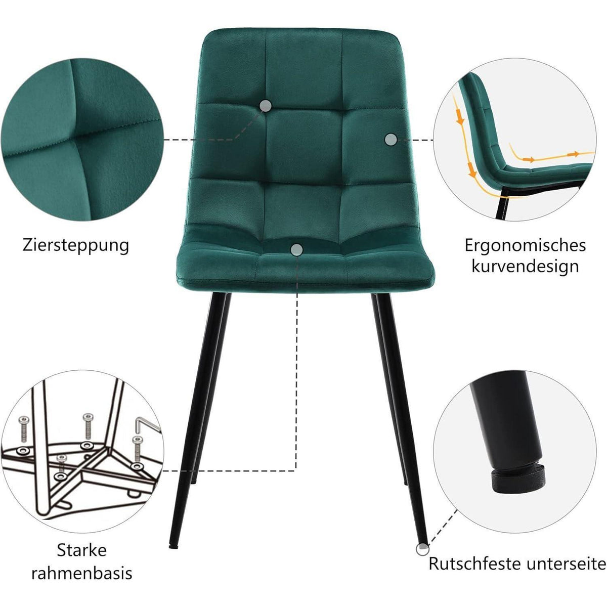 5-teiliges Esstisch Set Grün + Gold – Modernes Esszimmer