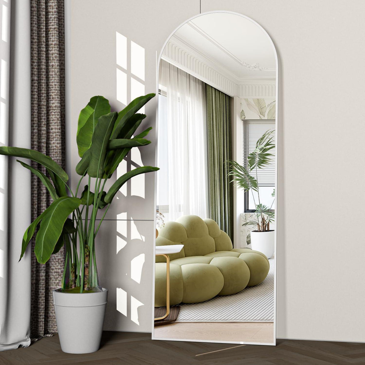 Gewölbter Standspiegel in voller Länge – 162cm, Weiß