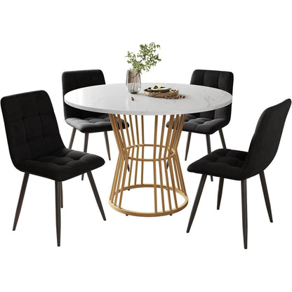 5-teiliges Esstisch Set Schwarz + Gold – Modernes Esszimmer