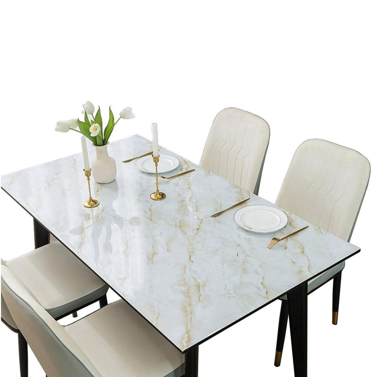Wasserdichte PVC Tischdecke Hellgold Marmor 85x180cm Rechteck